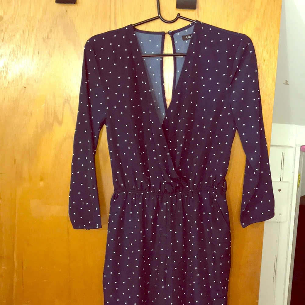Navy and white polka dotted jumper
